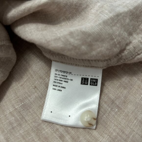 Uniqlo Button Up Long Sleeves 100% Linen Shirt Womens size M Natural Minimalist - Picture 15 of 15